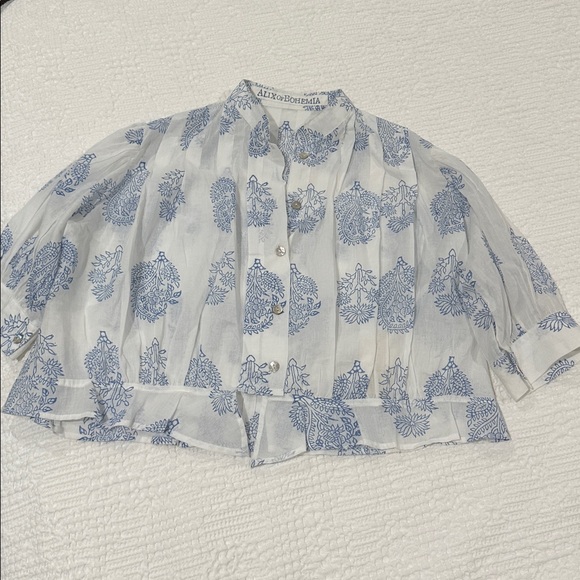 ALIX OF BOHEMIA Rhiannon Blue Lilac Blouse Top Sz XS Boho Blue & White Button Up - Picture 6 of 12